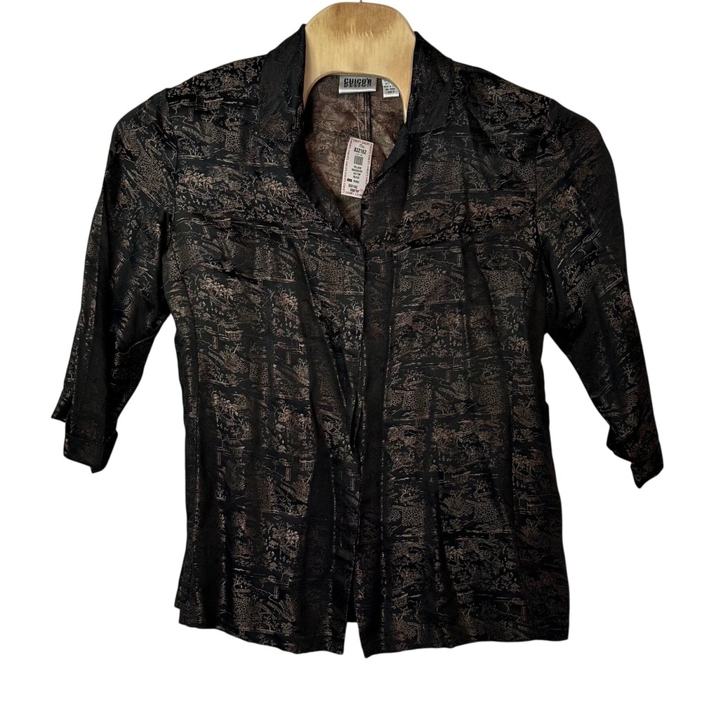Chico's Silk Blend Village Woodbury 3/4 Sleeve Top Size 3 XL 16/18 Asian Print